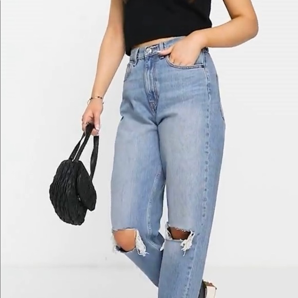 NWT Mom Jeans by ASOS Design Ripped Knee 32/32 100% Cotton US 12/14 Fall ready - Picture 10 of 14